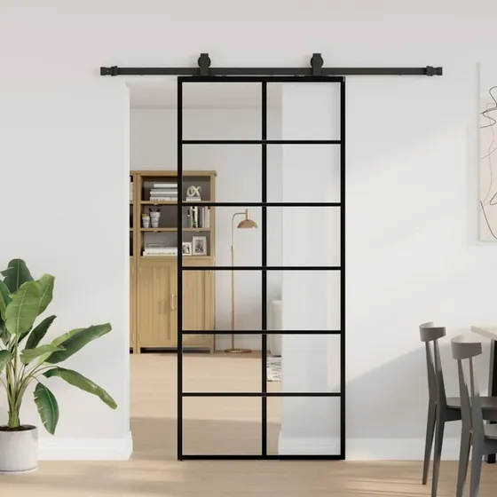 vidaXL Skydedør 90x205 cm med ESG-glas, sort