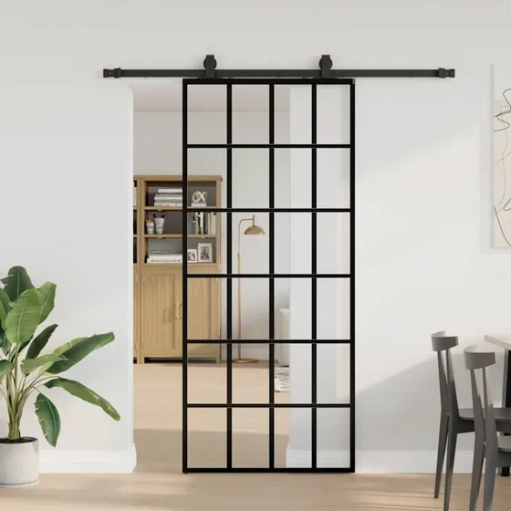vidaXL Skydedør 90x205 cm med ESG-glas, sort