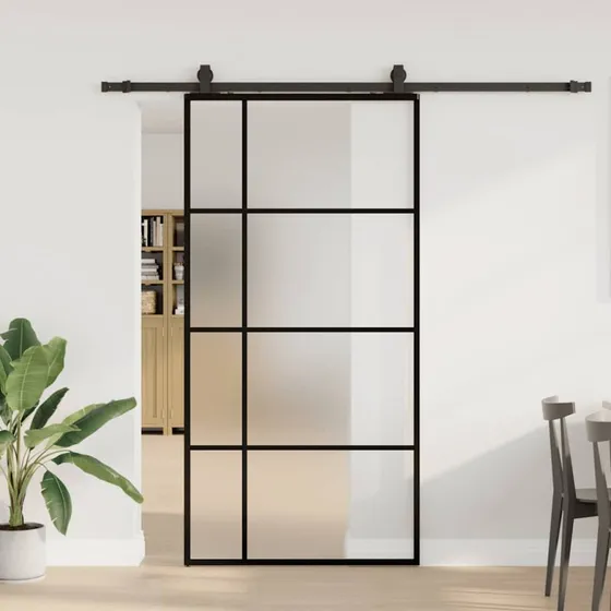 vidaXL Skydedør 102,5x205 cm ESG-glas sort med hardwaresæt