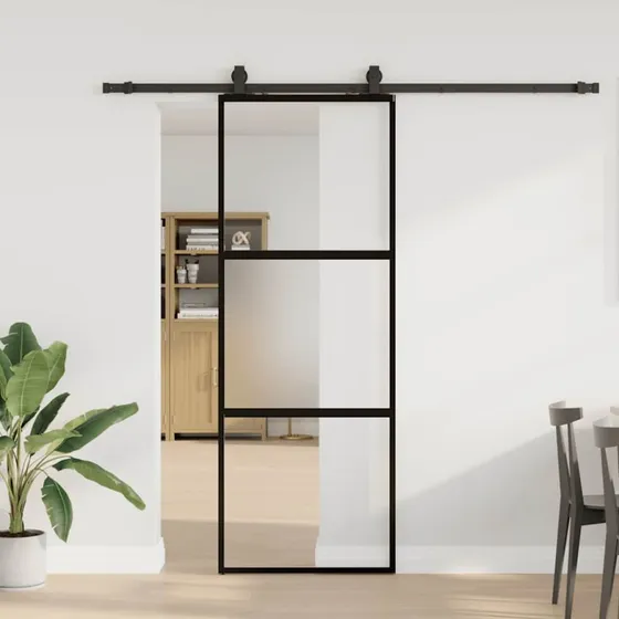 vidaXL Skydedør 76x205 cm hærdet glas sort