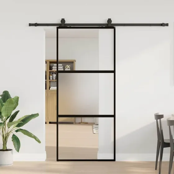 vidaXL Skydedør 90x205 cm med hærdet glas, sort