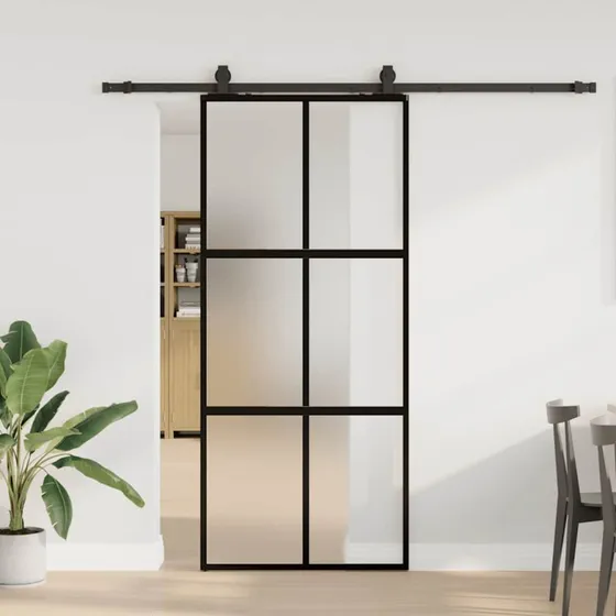 vidaXL Skydedør 90x205 cm med hærdet glas sort