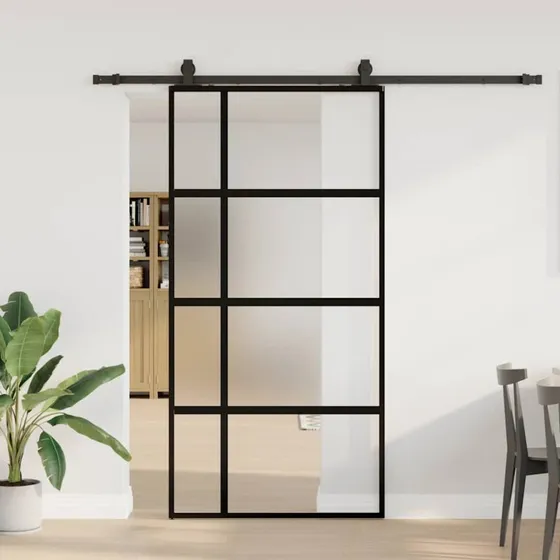 vidaXL Skydedør 102,5x205 cm, hærdet glas sort