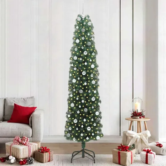 vidaXL Kunstigt Juletræ 240 cm Grønt med LED-lys og Stativ