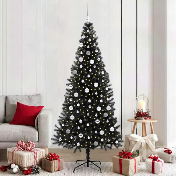 vidaXL Juletræ 210 cm med 300 LED'er, sort PVC, med stativ