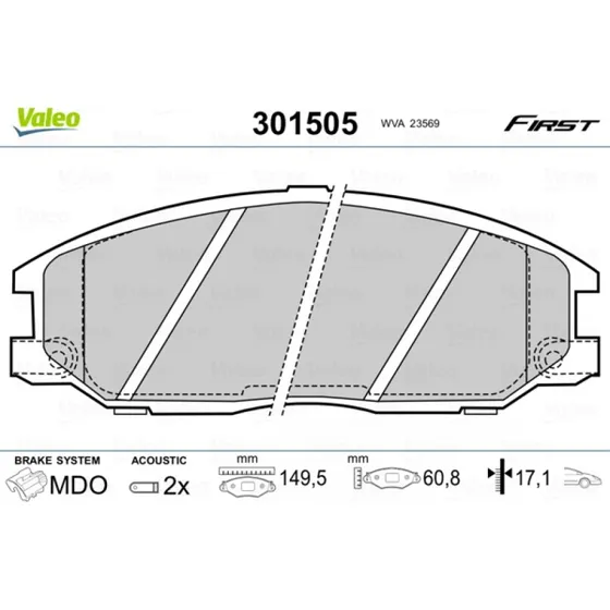 VALEO Bremseklodser 301505 til HYUNDAI, KIA, SSANGYONG