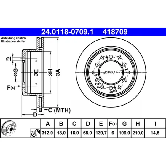 ATE Bremseskive 24.0118-0709.1 ventileret, 312 mm, til Toyota/Lexus