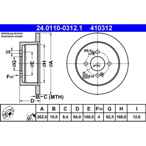 ATE Bremseskive 24.0110-0312.1 for Hyundai/Kia (bagaksel)