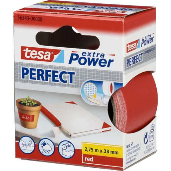 Tesa Extra Power Perfect Lærredstape Rød 2,75m x 38mm