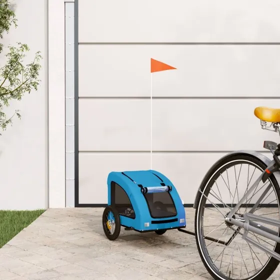 vidaXL Cykeltrailer til kæledyr, jern og oxfordstof, blå