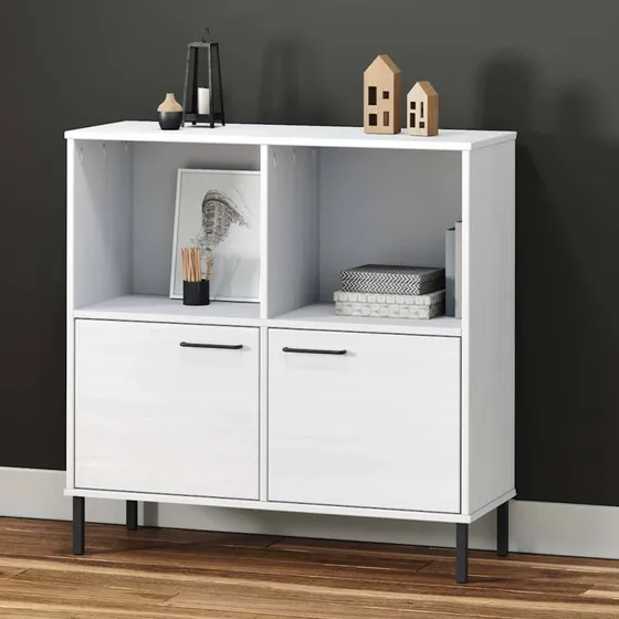 vidaXL OSLO bogskab 90x35x90,5 cm hvid massivt fyrretræ med metalben