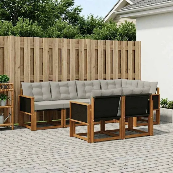 vidaXL Udendørs Sofagruppe 7 pc Naturfarvet og Lysegrå