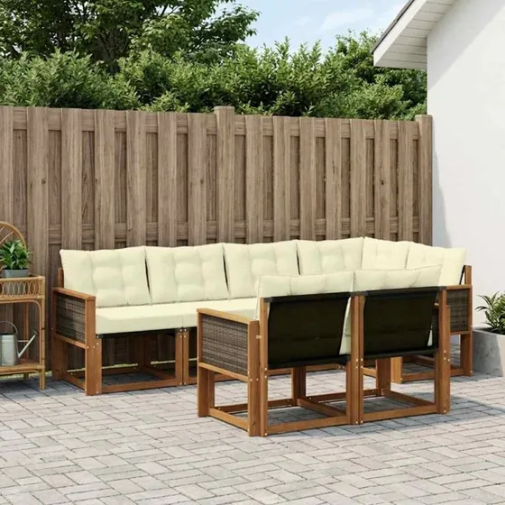 vidaXL Udendørs Sofagruppe 7 pcs Naturlig og Fløde