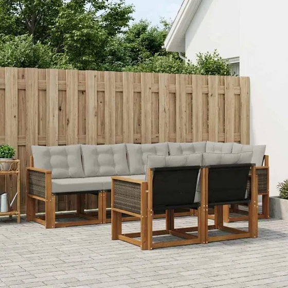 vidaXL Udendørs Sofagruppe 7 pc Naturfarvet og Lysegrå