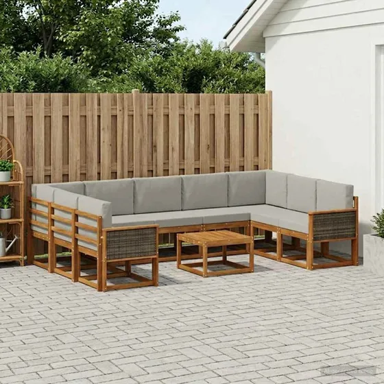 vidaXL Udendørs Sofagruppe 10 dels Naturfarvet og Lysegrå