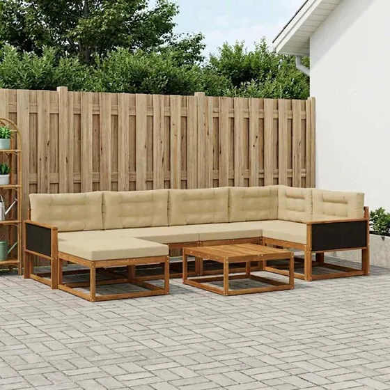 vidaXL Udendørs Sofagruppe 7 deler Naturlig og Beige