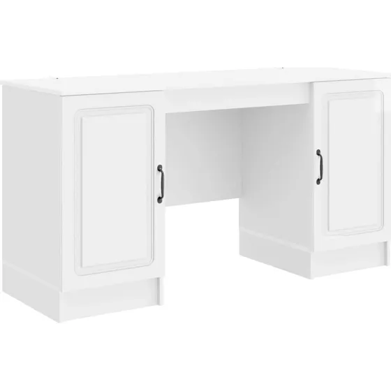 vidaXL Bord med hylde Hvid højglans 142,5 x 50 x 75 cm Konstrueret træ