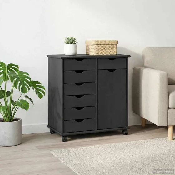 vidaXL Rullende Skab Grå 63,5 x 39 x 65,5 cm Massivt Fyrretræ
