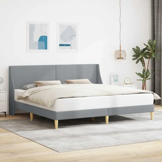 vidaXL Sengestel med hovedgærde, lysegrå, 200 x 200 cm
