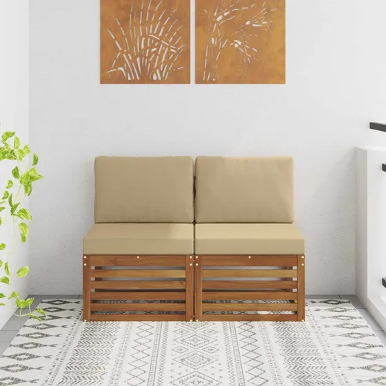 vidaXL 2 Stk Udendørs Mellem Sofa Akacietræ Naturfarvet