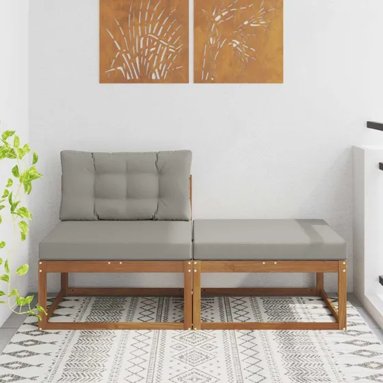 vidaXL Sektionel Sofa 2 Stk Naturfarvet Massivt Akacietræ