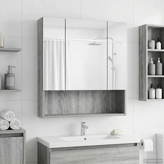 vidaXL Badeværelsesspejlskab Grå Sonoma 60 x 14,5 x 70 cm med hylde