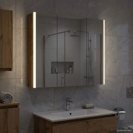 vidaXL Badeværelsesspejlskab med hylde, gammelt træ, 73.5 x 15.5 x 70 cm