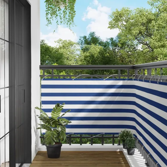 vidaXL Altan Skærm Blå/Hvid 100 x 500 cm PU-belagt Oxford alu