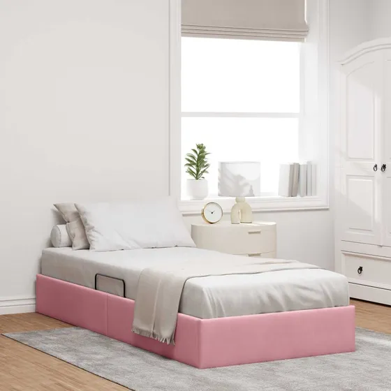 vidaXL Ottoman Sengestel med Opbevaring, Lyserød, 90 x 200 cm