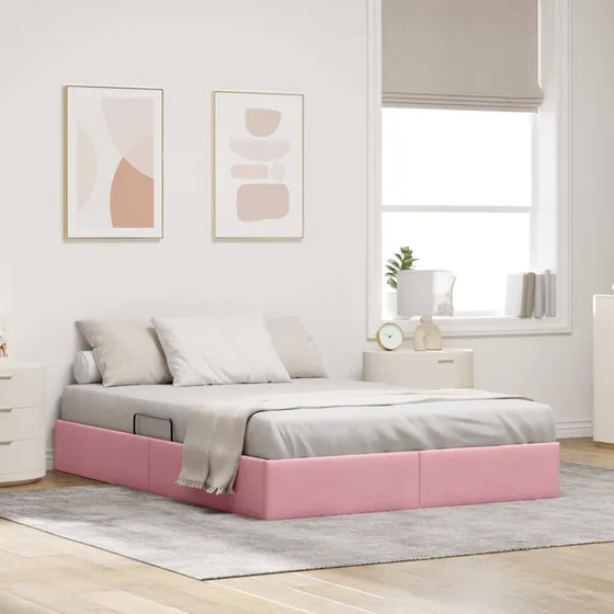 vidaXL Ottoman Sengestel med Opbevaring, Lyserød, 140 x 200 cm