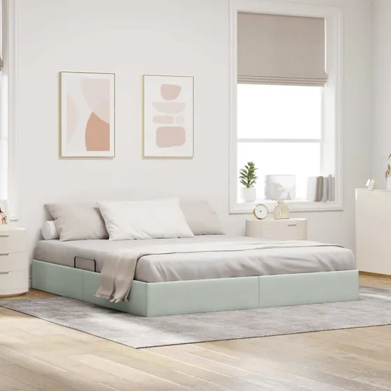 vidaXL Ottoman Sengestel med Opbevaring, Lysegrå, 160 x 200 cm