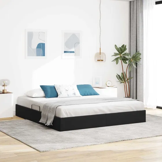 vidaXL Ottoman Sengestel med Opbevaring, Sort, 180 x 200 cm