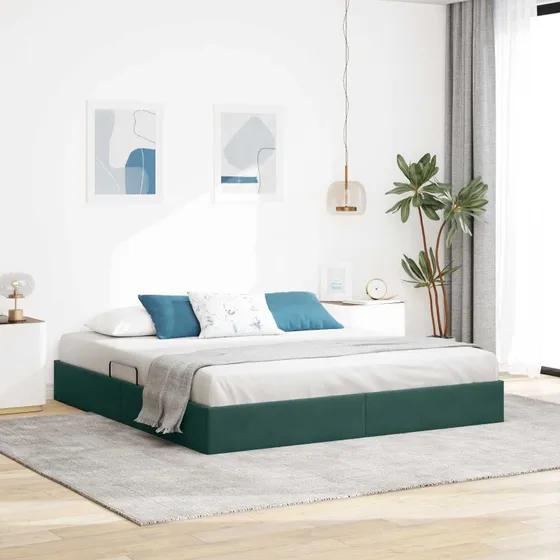 vidaXL Ottoman Sengestel med Opbevaring, Mørkegrøn, 180 x 200 cm