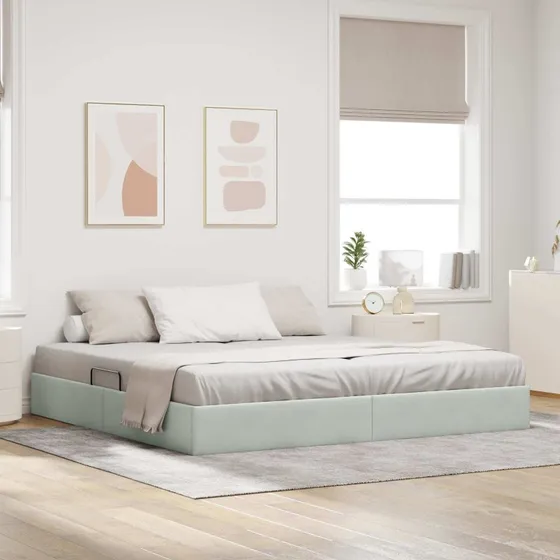 vidaXL Ottoman Sengestel med Opbevaring, Lysegrå, 200 x 200 cm