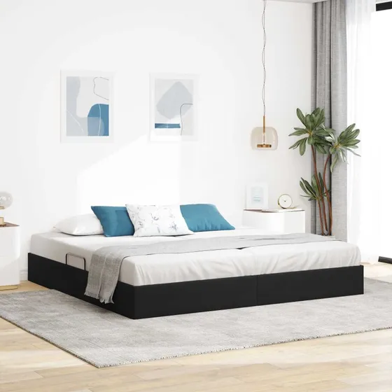 vidaXL Ottoman Sengestel med Opbevaring, Sort, 200 x 200 cm