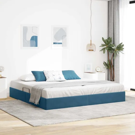 vidaXL Ottoman Sengestel med Opbevaring, Mørkeblå, 200 x 200 cm