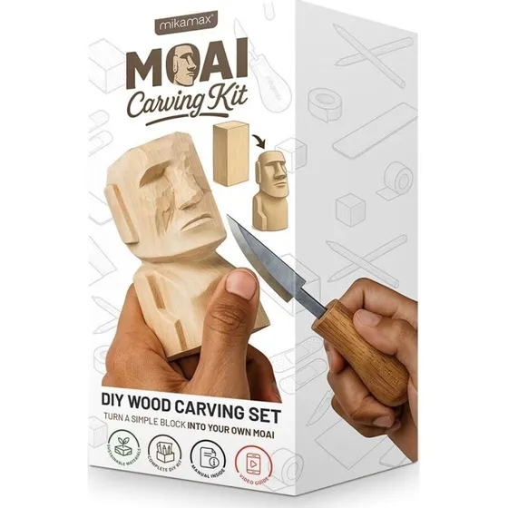 Mikamax Moai Wood Carving Kit – DIY Træskæresæt til begyndere