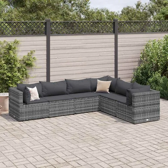 vidaXL 6-delssæt med hynder polyrattan grå