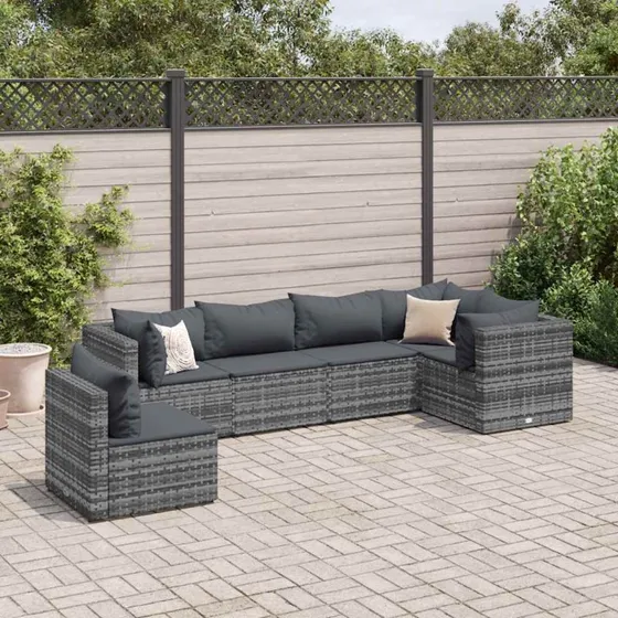 vidaXL 6-deles loungesæt med hynder i grå polyrattan