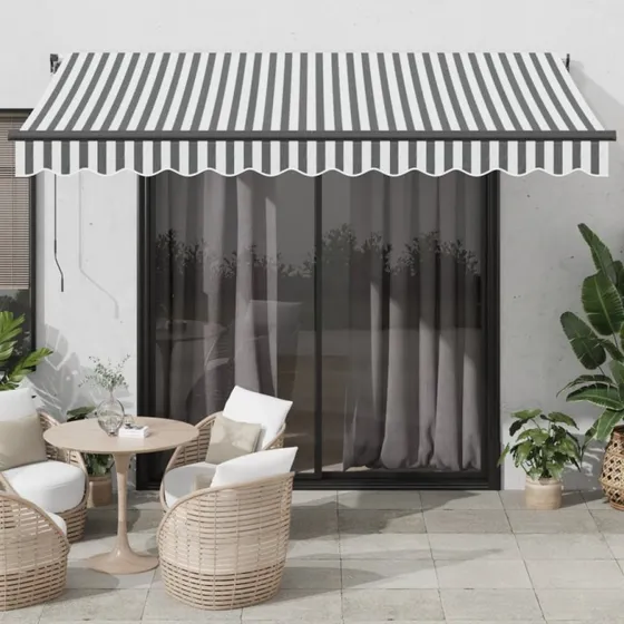 vidaXL Markise med LED og Vindsensor 350x250 cm antracitgrå/hvid
