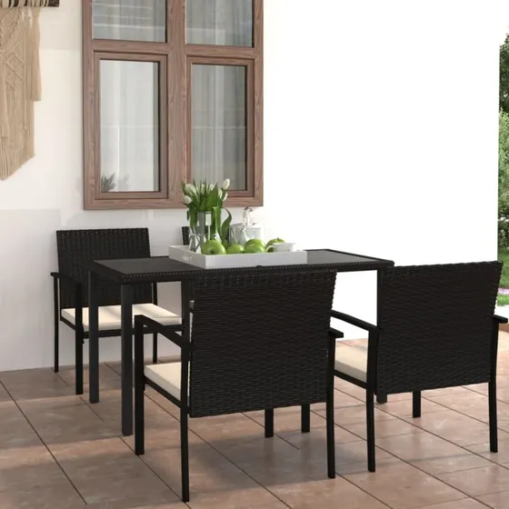 vidaXL 5-delers spisebordssæt polyrattan sort