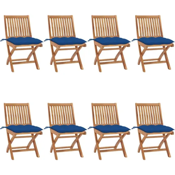 vidaXL Foldbare Havestole 8 stk. med Hynder, Massivt Teaktræ