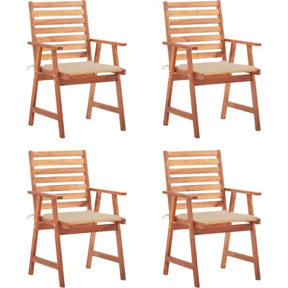 vidaXL Havestole 4 stk. med hynder, massivt akacietræ, beige