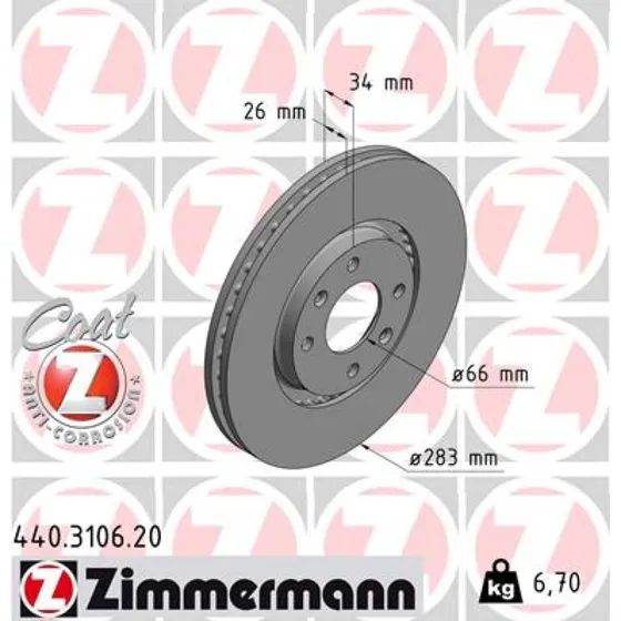ZIMMERMANN Bremseskive 440.3106.20, 283 mm, COAT Z, ECE R90