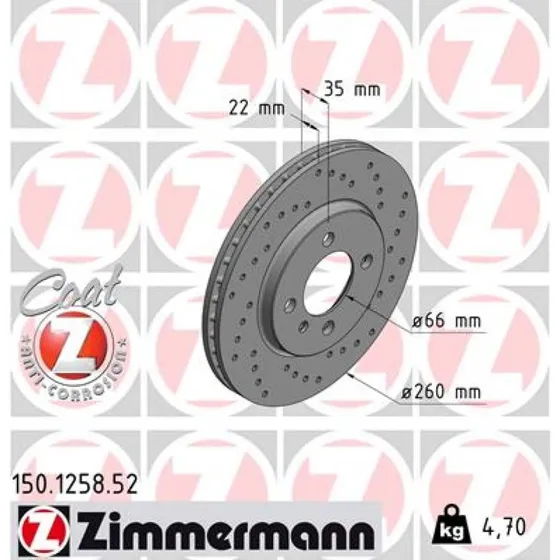 ZIMMERMANN Bremseskive 150.1258.52, 260 mm, indvendigt ventileret, SPORT COAT Z