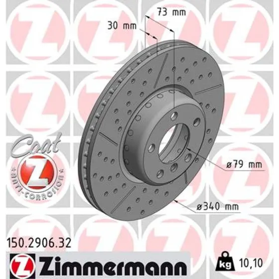ZIMMERMANN Bremseskive 150.2906.32, 340 mm, indvendigt ventileret, ECE R90