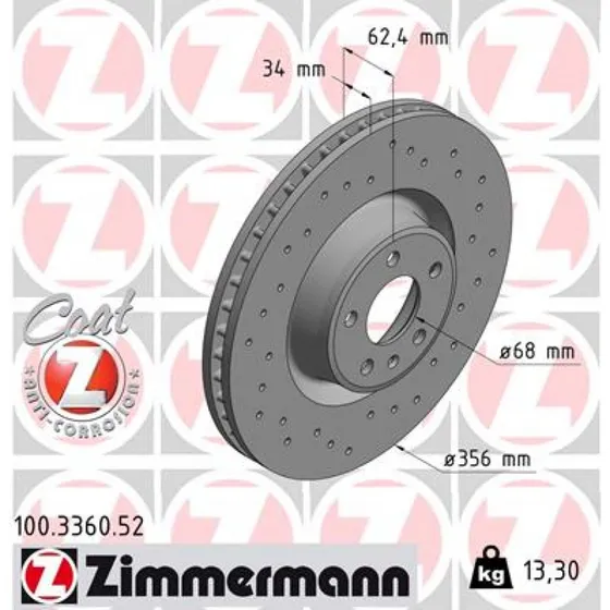 ZIMMERMANN Bremseskive 100.3360.52 til AUDI A6 Allroad C7