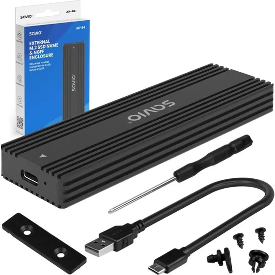 Savio AK-84 M.2 SSD-kabinet, sort, 10 Gbit/s