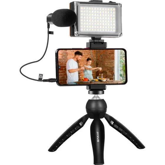 Puluz PKT3132B Live Broadcast Kit – Tripod, LED, Mikrofon, Telefonklemme