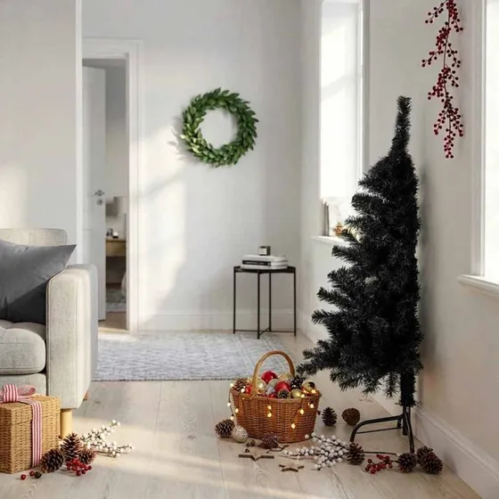 vidaXL Kunstigt Halvt Juletræ 120 cm PVC Sort med Stålfod